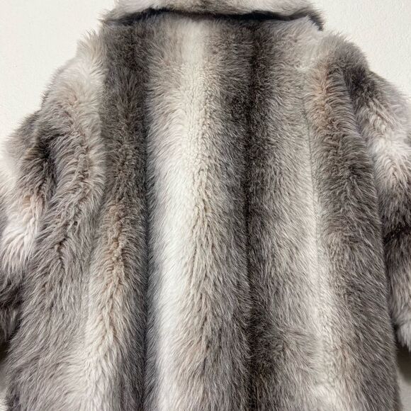 Vintage 80’s Faux Fur Coat Grey Cream White Pelted Jacket Mob Wife Size 14 - Picture 12 of 13